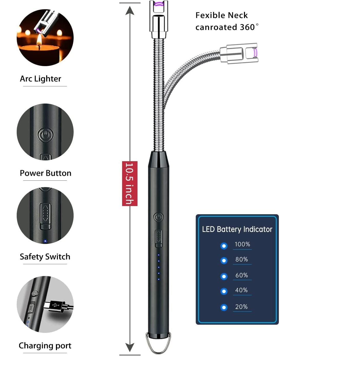 Stainless Steel Electric Lighter For Candles Rechargeable Electric Gas Lighter/Plasma Lighter