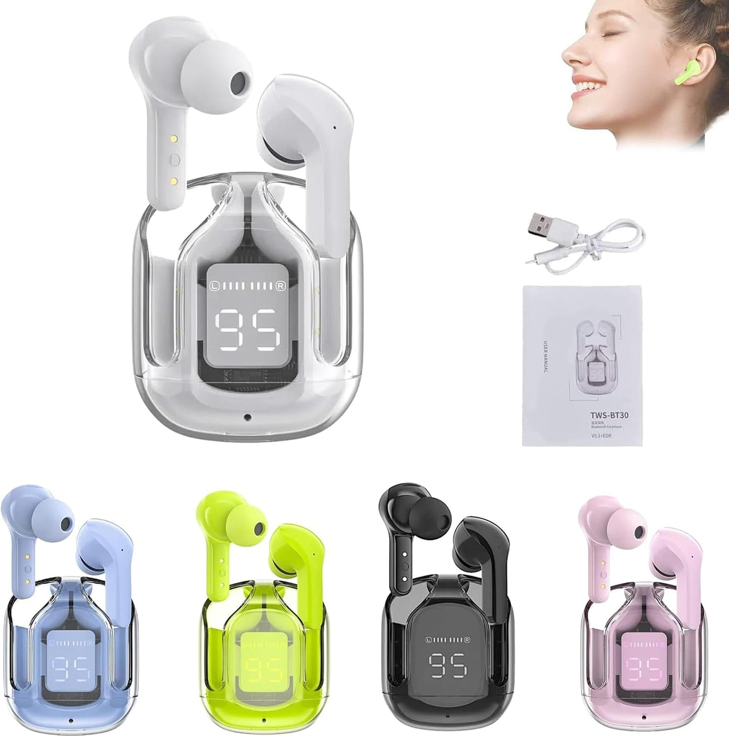 GETFUTURE In-Ear Wireless Earbuds Bluetooth Devices (Sky Blue)