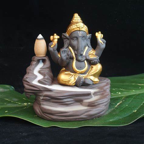 Ganesha Smoke Backflow Cone Incense holder , Handcrafted Meditation Monk